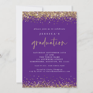 Invitación Elegante Purpurina de oro morado 2024 Graduación