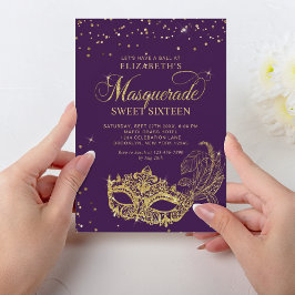 Invitación Elegante Purpurina de oro morado dulce de baile de