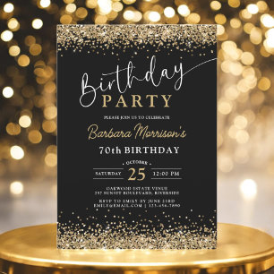 Invitación Elegante Purpurina de oro Nacimiento Negro Cualqui