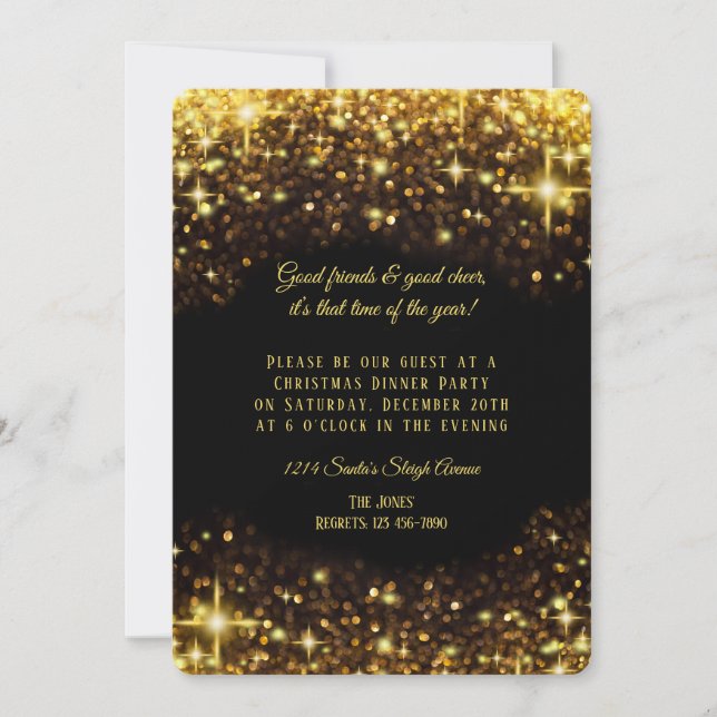 Invitación Elegante Purpurina de oro Navidades Fiesta de cena (Anverso)