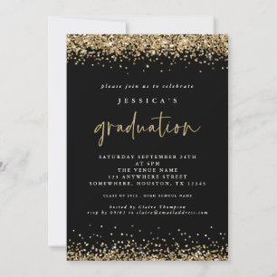 Invitación Elegante Purpurina de oro negro 2024 Graduación