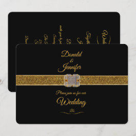 Invitación Elegante Purpurina de oro negro Boda Brooch