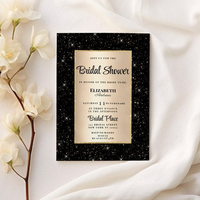 Invitación Elegante purpurina de oro negro confetti Bridal Sh (Elegant black gold glitter confetti Bridal Shower)