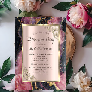 Invitación Elegante Purpurina de oro negro retiro de Borgoña
