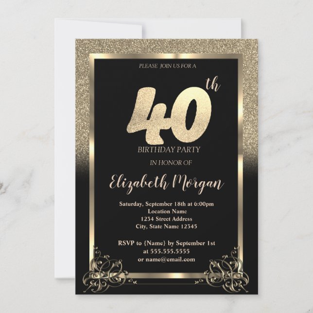 Invitación Elegante Purpurina de oro Ombre 40 Fiesta de cumpl (Anverso)