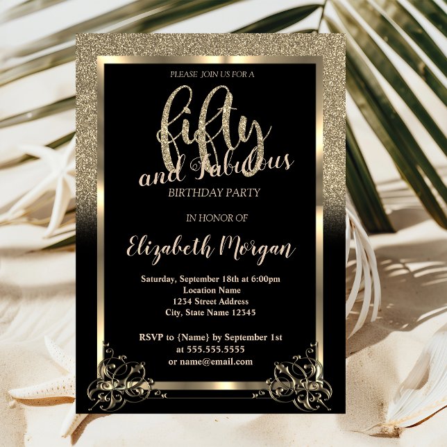 Invitación Elegante Purpurina de Oro Ombre 50 cumpleaños (Subido por el creador)
