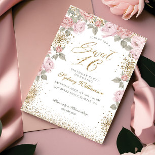Invitación Elegante Purpurina de oro Peony Florals Sweet 16