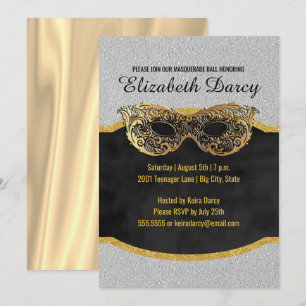 Invitación Elegante Purpurina de oro plateado Fiesta Fancy