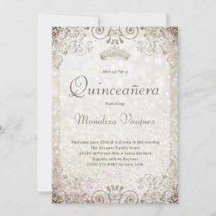 Invitación Elegante Purpurina de Oro Quinceañera 15º cumpleañ