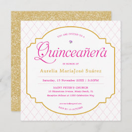 Invitación Elegante Purpurina de oro rosa moderno Quinceañera