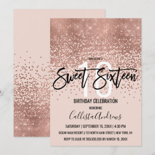 Invitación Elegante Purpurina de oro rosa rosa Confetti Sweet