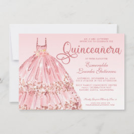 Invitación Elegante Purpurina de Oro Rosa Rosa Quinceañera