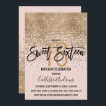 Invitación Elegante Purpurina de oro rosado de Rubor Confetti<br><div class="desc">Esta moda y glamorosa Invitación Sweet 16 es un diseño moderno y de moda con una secuencia de purpurinas de oro fino y brillante, un degradado oscuro abstracto de confeti sobre un fondo rosa oscuro. Es perfecto para el moderno y elegante chica de cumpleaños con su sencilla huella de bonito...</div>