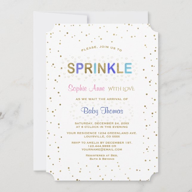 Invitación Elegante Purpurina de oro SPRINKLE Boy Baby Shower (Anverso)