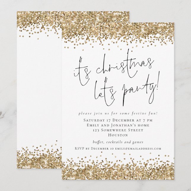 Invitación Elegante Purpurina de oro sus Navidades deja Fiest (Anverso / Reverso)