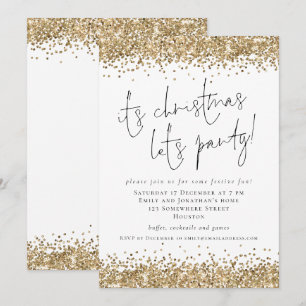 Invitación Elegante Purpurina de oro sus Navidades deja Fiest
