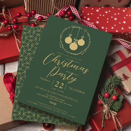 Invitación Elegante Purpurina de Oro Verde Wreath Navidades F