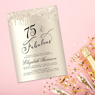 Invitación Elegante Purpurina de Oro virtual 75ª fiesta de cu