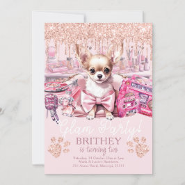 Invitación Elegante Purpurina de perro Glam Cumpleaños