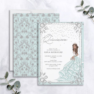 Invitación Elegante Purpurina de Plata Azul Quinceanera Cumpl