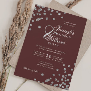 Invitación Elegante Purpurina de plata de boda Confetti Borgo