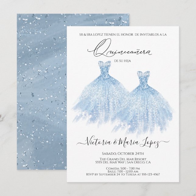 Invitación Elegante Purpurina de Quinceañera esparce cemento  (Anverso / Reverso)