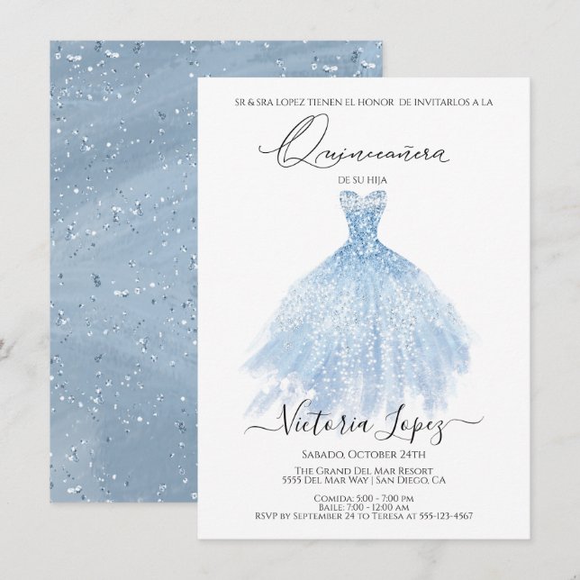 Invitación Elegante Purpurina de Quinceañera esparce cemento  (Anverso / Reverso)