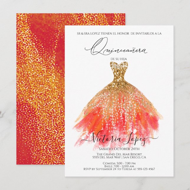 Invitación Elegante Purpurina de Quinceañera esparce cemento  (Anverso / Reverso)