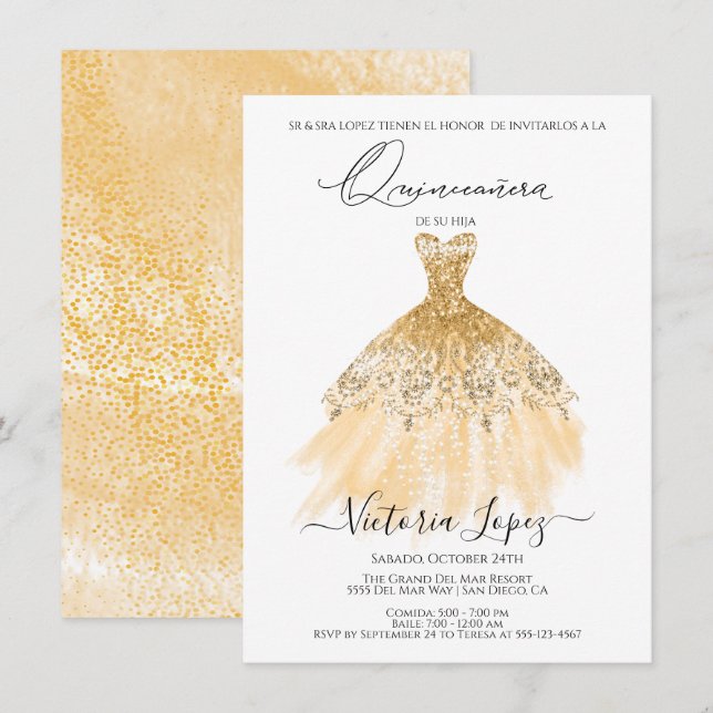 Invitación Elegante Purpurina de Quinceañera esparce cemento  (Anverso / Reverso)