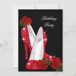 Invitación Elegante Purpurina de tacones altos rojo rosa negr