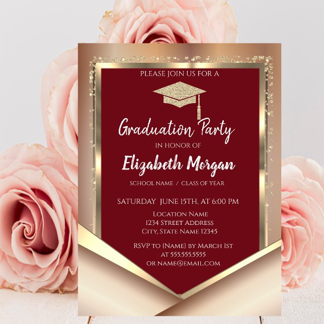 Invitación Elegante Purpurina Diamantes de Oro Graduación de  (Subido por el creador)