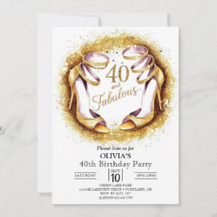 Invitación Elegante Purpurina Digital Gold 40 cumpleaños