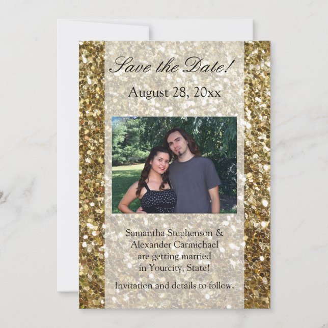 Invitación Elegante Purpurina dorado Boda impreso (Anverso)