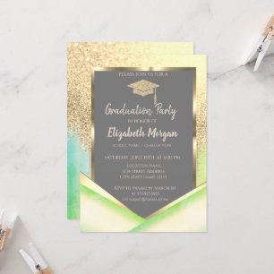 Invitación Elegante Purpurina dorado de graduación Cap Green