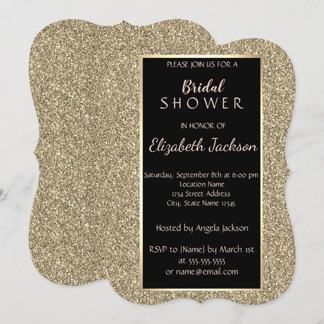 Invitación Elegante Purpurina dorado ducha de novia (Anverso / Reverso)