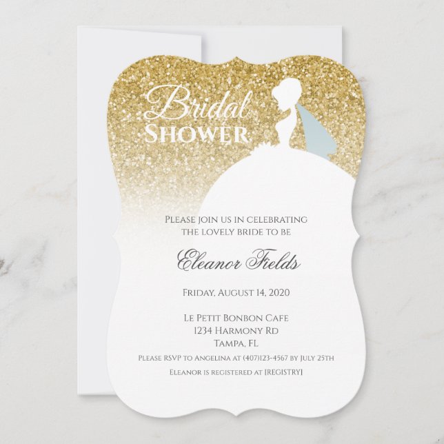 Invitación Elegante Purpurina dorado Glam Bridal Ducha (Anverso)