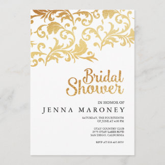 Invitación Elegante Purpurina dorado Relieve metalizado ducha