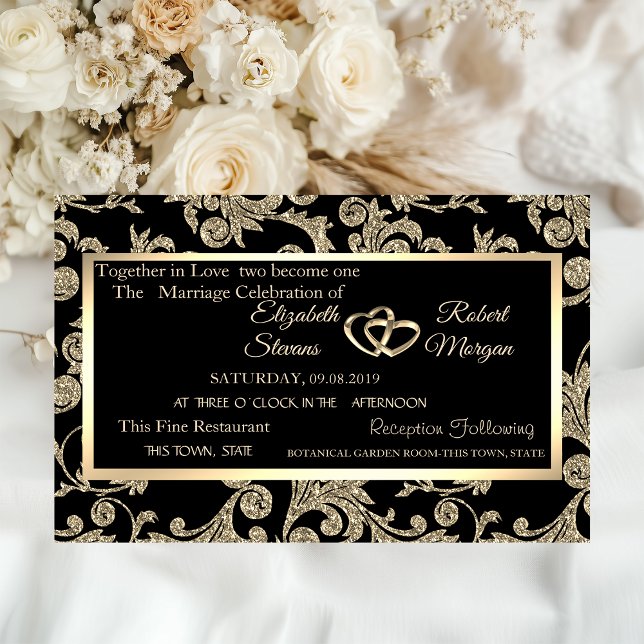 Invitación Elegante Purpurina dorado Swirls, Boda de cuadros (Subido por el creador)