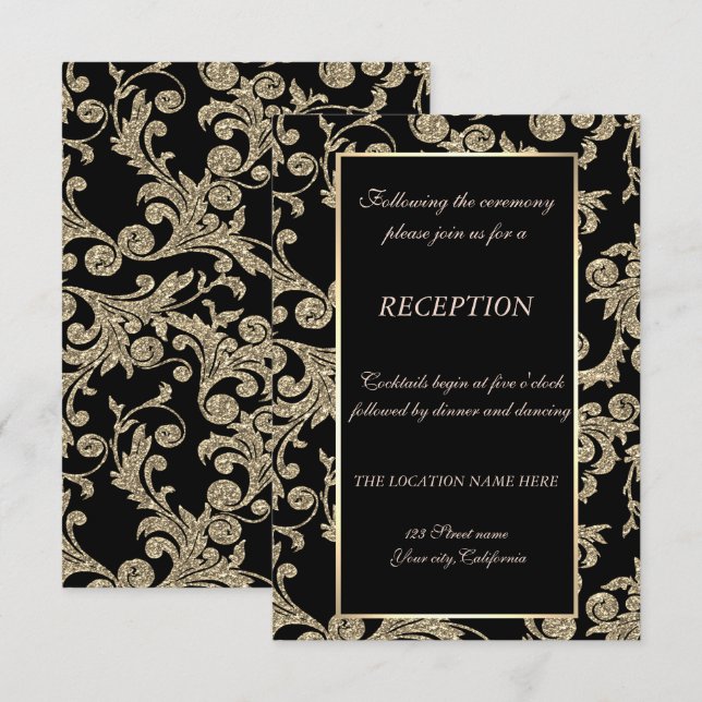 Invitación Elegante Purpurina dorado Swirls Recepción de boda (Anverso / Reverso)