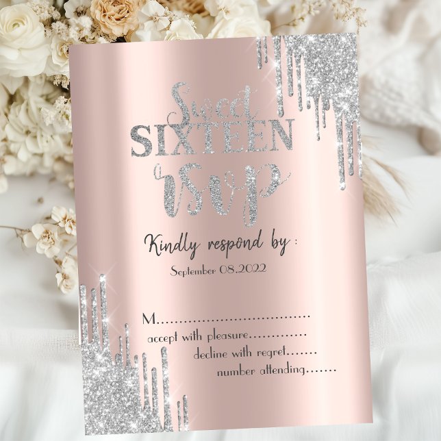 Invitación Elegante Purpurina Drips Rosa Gold Sweet 16 RSVP (Subido por el creador)