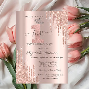 Invitación Elegante Purpurina Dris Rosa Plata Plata Tiara 1