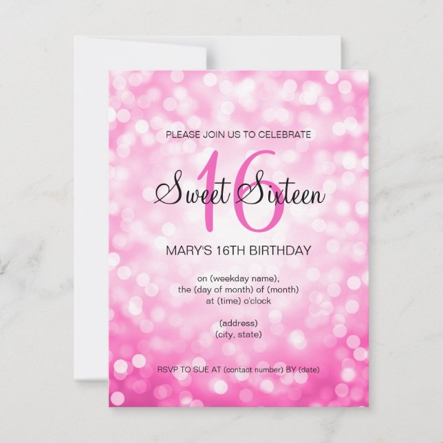 Invitación Elegante Purpurina dulce 16 cumpleaños (Anverso)