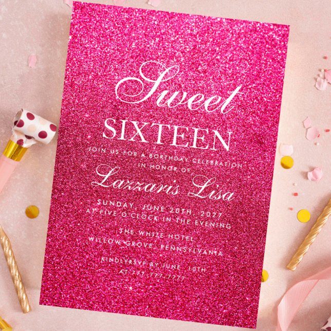 Invitación Elegante Purpurina dulce rosa Dieciséis cumpleaños (Subido por el creador)