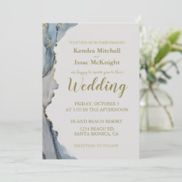 Invitación Elegante Purpurina Dusty Blue Gold