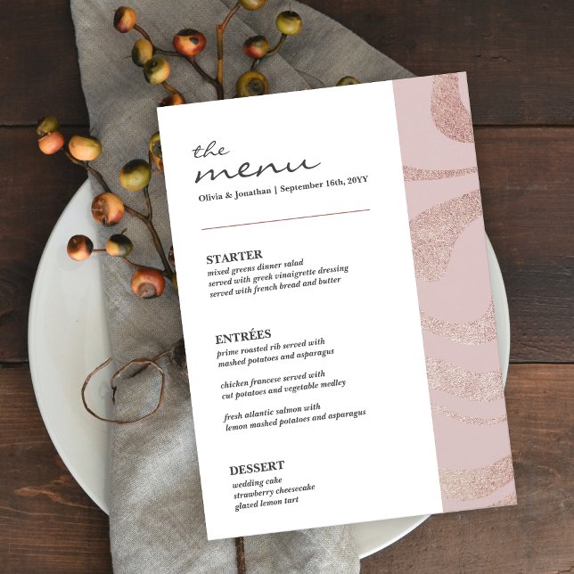 Invitación Elegante Purpurina Dusty Pink Boda Carta de menú (Subido por el creador)