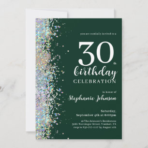 Invitación Elegante Purpurina Emerald Green 30 cumpleaños