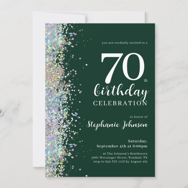 Invitación Elegante Purpurina Emerald Green 70 cumpleaños (Anverso)