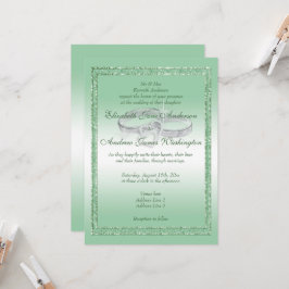 Invitación Elegante Purpurina Esmeralda y Anillos Bodas Plate