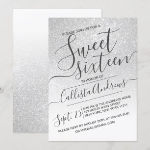 Invitación Elegante Purpurina espumoso blanco Ombre Sweet 16