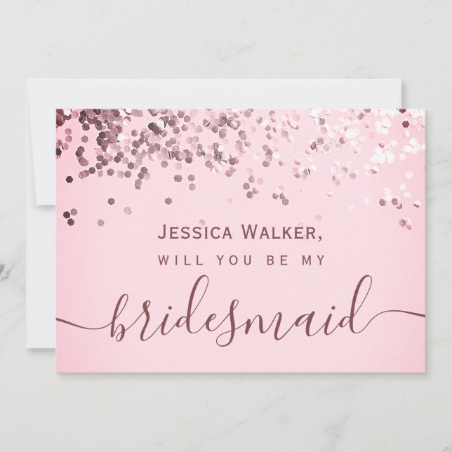 Invitación Elegante Purpurina estética simple mi dama de hono (Anverso)